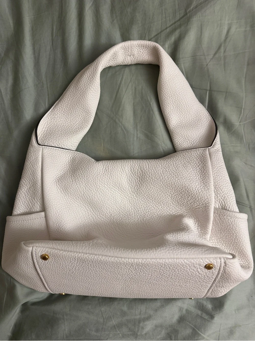 Donna Karan White Pebbled Leather Hobo with Gold Accents